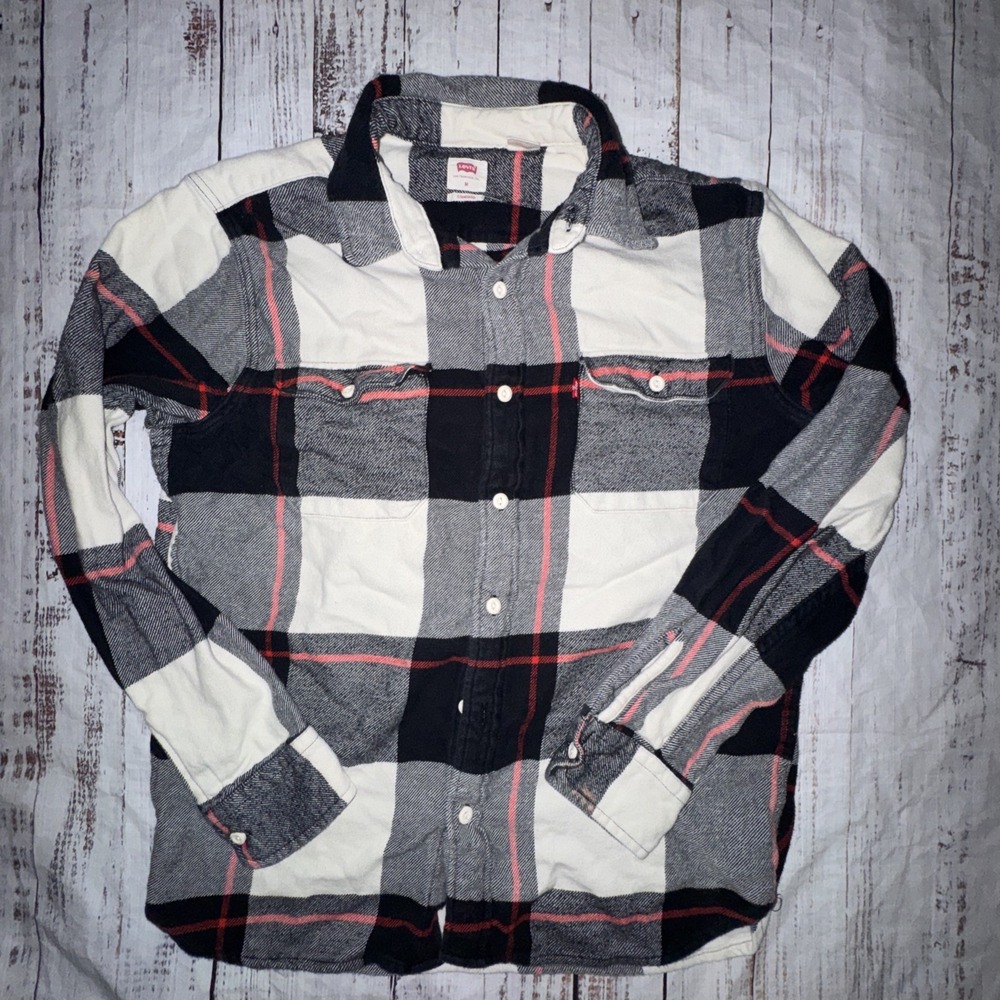 Levis Pearl Snap Plaid Flannel Button Down Shirt Mens Medium Western Rodeo Ranch